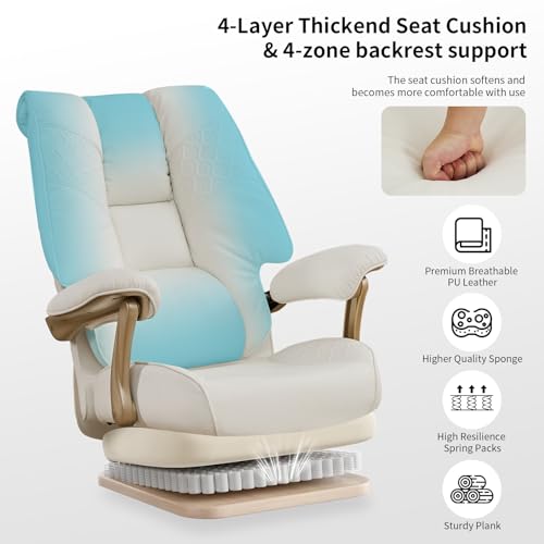 EXCEBET Big and Tall Executive Office Chair with Footrest, 400LBS Capacity Ergonomic High-Back Desk Office Chair with Lumbar Support, Padded Armrests & Thick Cushion, White PU Leather Chairs - color: White