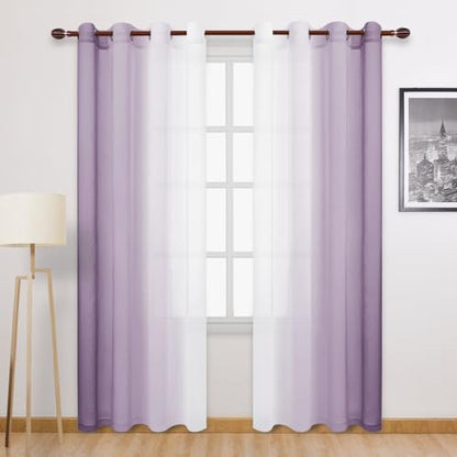 DWCN Ombre Faux Linen Extra Long Sheer Curtains - Semi Voile Gradient Grommet Top Curtains for Bedroom and Living Room, 52 x 102 Inches Long, Set of 2 Window Curtain Panels, Lavender - color: Lavender, size: 52"W x 102"L (Pack of 2)