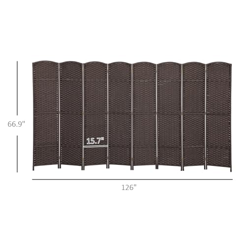 HOMCOM Room Divider 8 Panel Folding Screen Freestanding 5.6' Tall Brown | Freestanding Partition, Home Office, Bedroom - color: Brown, size: 8 Panel