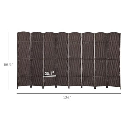 HOMCOM Room Divider 8 Panel Folding Screen Freestanding 5.6' Tall Brown | Freestanding Partition, Home Office, Bedroom - color: Brown, size: 8 Panel