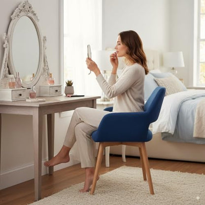 Desk Chair No Wheels Vanity Chair Comfy Accent Chair for Living Dining Room Bedroom Home Office Mid Century Modern Upholstered Armchair Sofa Chair (Blue, 1) - color: Blue