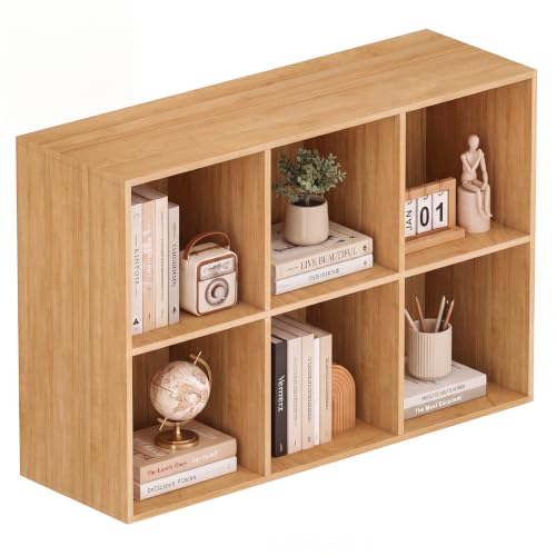 Book Shelf, Wooden Cube Storage Organizer with 11" Open Cubes, Stackable Modular Bookcase for Room Divider Storage, 2 Tier Bookshelf for Living Room, Bedroom, Office (Oak, 6-Cube) - color: Oak, size: 6-Cube
