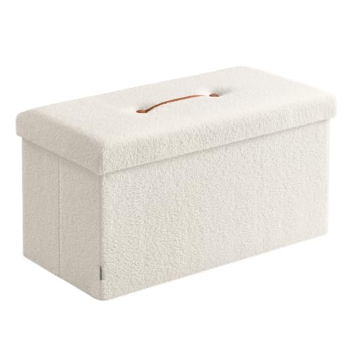 SONGMICS Storage Ottoman Bench, Storage Chest, 15 x 30 x 15 Inches, Foot Rest Stool, End of Bed Bench, Load up to 660 lb, for Living Room, Bedroom, Entryway, Cream White ULSF096W01 - color: Cream White, size: 15"D x 30"W x 15"H, style: Rectangle