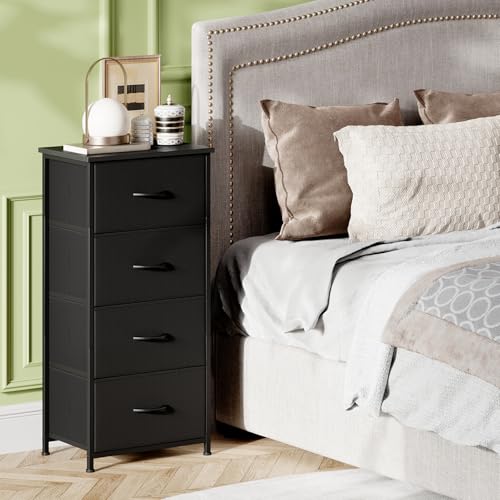 Somdot Dresser for Bedroom, 4 Drawer Storage Cabinet, Black | Tall Nightstand Fabric Dresser with Removable Bins, Steel Frame and MDF Wood Top, Closet, Nursery, Dorm or Entryway Storage - color: Black, size: 11.8"D x 16.5"W x 36.6"H (4 Drawers)