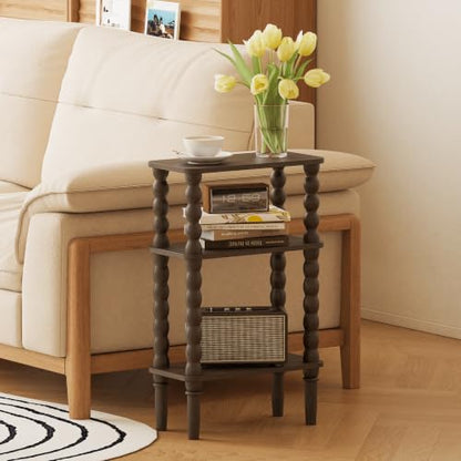 Veegle Side Table, Small End Table with Storage Shelf, 3-Tier Small Coffee Tables for Living Room Bedroom Narrow Spaces(Walnut Brown) - color: Walnut Brown-3 Tier Shelf