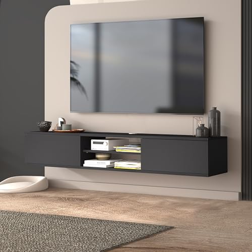Grey Floating TV Stand Under TV Shelf, Wall Mounted Shelf, Modern Floating Entertainment Center, 71" Large Storage Media Console Wall Unit for Living Room,Bedroom (Gray) - color: Grey