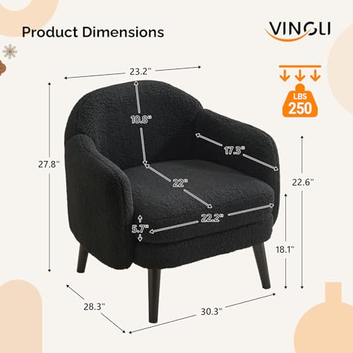 VINGLI 30.3" Wide Modern Barrel Accent Armchairs Set of 2 with Track Armrest, Solid Wooden Legs, Comfy Upholstered Club Chairs, Single Home Sofa for Living Room, Bedroom, Reading,Teddy Fleece Black - color: Black