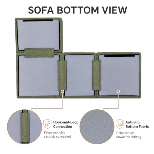 Cloud Couch Sectional for Living Room, Modular L Shaped Boneless Sofa with Chaise, Compressed No Assembly Couch, Deep Seat Chenille Upholstered Convertible Sofa Bed(OliveGreen) - color: Olivegreen