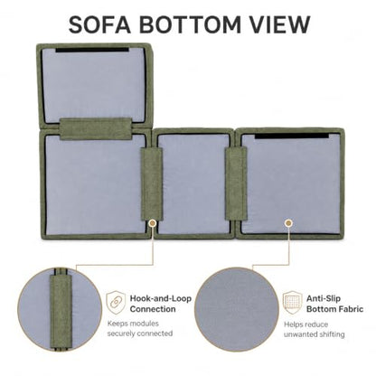 Cloud Couch Sectional for Living Room, Modular L Shaped Boneless Sofa with Chaise, Compressed No Assembly Couch, Deep Seat Chenille Upholstered Convertible Sofa Bed(OliveGreen) - color: Olivegreen