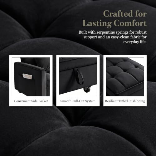 Sleeper Chair with Pull Out Bed, 3 In1 Convertible Couch Bed, Black | Adjustable Backrest,Soft Cushioning,Handy Side Pocket - color: D-black-g4