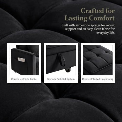 Sleeper Chair with Pull Out Bed, 3 In1 Convertible Couch Bed, Black | Adjustable Backrest,Soft Cushioning,Handy Side Pocket - color: D-black-g4
