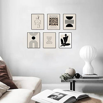 KBKBART Matisse Wall Art Prints, Abstract Matisse Wall Art Exhibition Posters, Black Beige Women Body Line Art Leaf Boho Art Prints, Living Room Wall Decor（8x10inch, Unframed | Canvas Prints Paintings Artwork, Black And White Neutral Abstract Boho Wall De