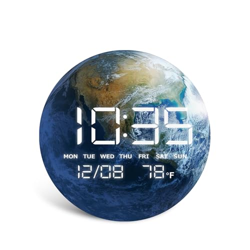 Digital Desk & Shelf Clock, LED Moon/Earth Design, Temperature Display, 7.87 x 7.87 inches (Earth, 7.87 INCH) - color: Earth, size: 7.87 INCH