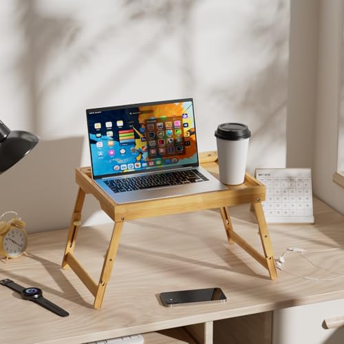 Artmeer Adjustable Bamboo Bed Tray Table with Device Slot, Large, Bamboo | Adjustable FSC-certified bamboo bed tray with device slot, folding legs and handles for meals, laptops and reading in bed. - color: Bamboo, size: Large Adjustable