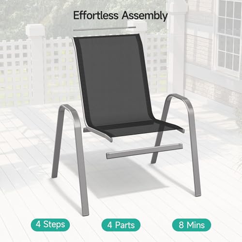 Patio Chairs Set of 4, All Weather Outdoor Dining Chairs | Stackable Dining Furniture Set, Breathable, High Back, Lawn, Garden, Backyard, Poolside Furniture - color: Black