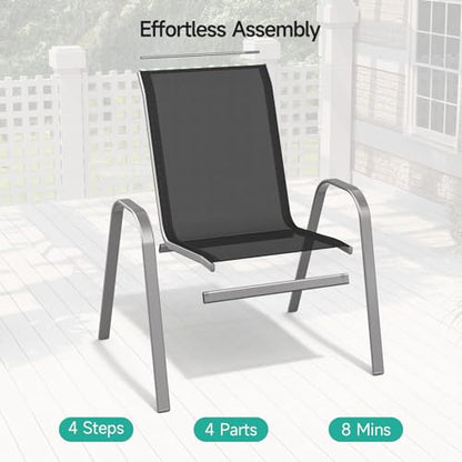 Patio Chairs Set of 4, All Weather Outdoor Dining Chairs | Stackable Dining Furniture Set, Breathable, High Back, Lawn, Garden, Backyard, Poolside Furniture - color: Black