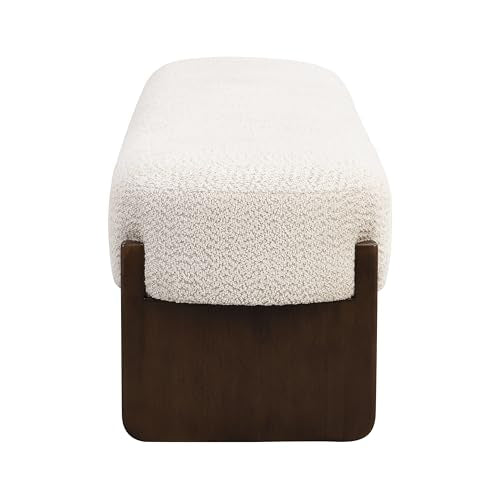 Christopher Knight Home Arden Minimalist Style Rectangular Loop Yarn Fabric Ottoman Bench, Rubberwood Frame, Entryway Bench, Living Room Sofa Extra Seat, End of Bed Footstool, Beige+Brown - color: Beige+brown