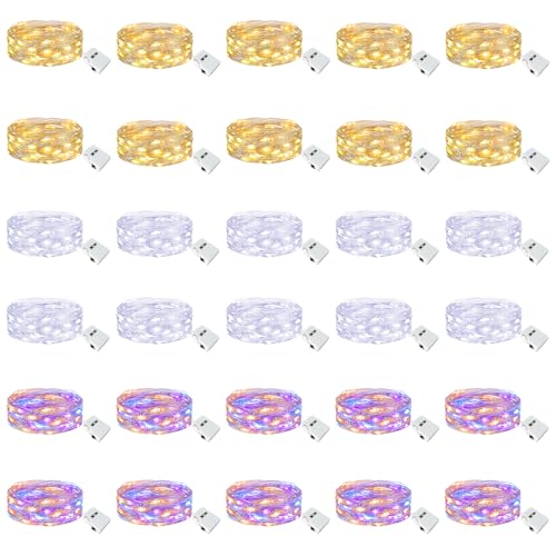 btfarm 30 Pack Fairy Lights Battery Operated Twinkle Lights with 3 Modes | 7Ft 20 Led Twinkle Lights, Waterproof, Bulk Mini Silver Wire for Mason Jars Spooky Party Table Centerpiece Decor - color: 3 Colors, size: 30 Pack