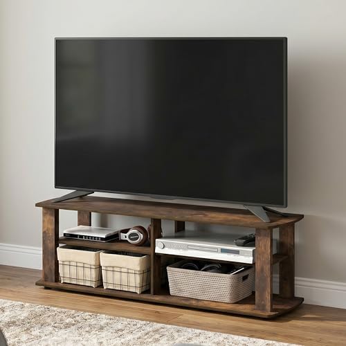 3-Tier Entertainment Center with Open Shelves Storage, TV Console for TV up to 50 Inch, Soft Edges TV Stand, for Bedroom, Living Room, Amber Pine - color: Amber Pine