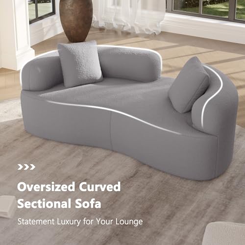 66.93 Inch Curved Loveseat Sofa with High - Density Foam Cushion, Full Compression Modular 2-Seater Couch, No Assembly Required, for Small Spaces & Living Room, Pearl Grey - color: Pearl Grey, size: 66.93 inches Mini Version