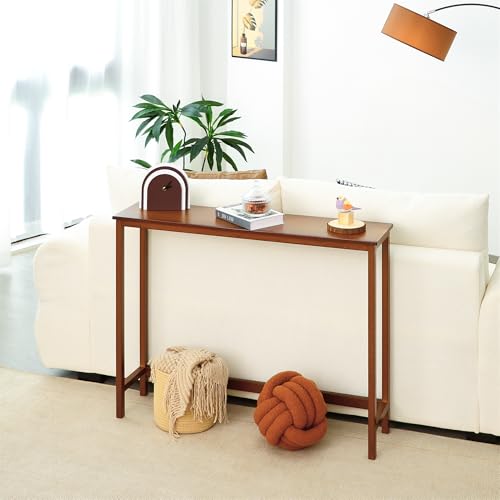 Bamboo Narrow Console Table, 39.4"(L) Wood Small Entryway Table, Accent Slim Hallway Tables, Thin Sofa Side Tables for Hallway, Living Room, Bedroom, Foyer, Walnut - color: Walnut