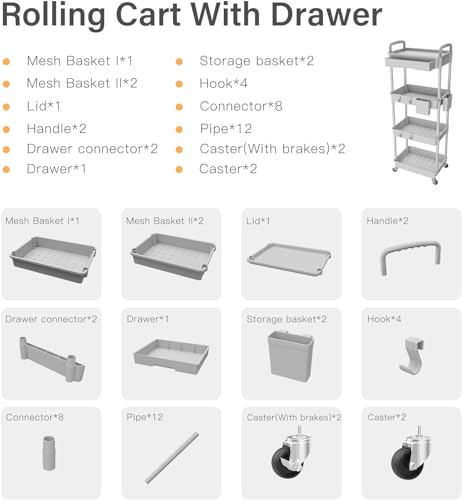 Sorgion 4 Tier Rolling Cart Organizer,Art Craft Diaper Bedside Snack Laundry Room Bathroom Organizer Narrow Thin Slim Rolling Trolley Utility Cart with Wheels for Kitchen,Office(Grey) - size: 4Tier-Grey