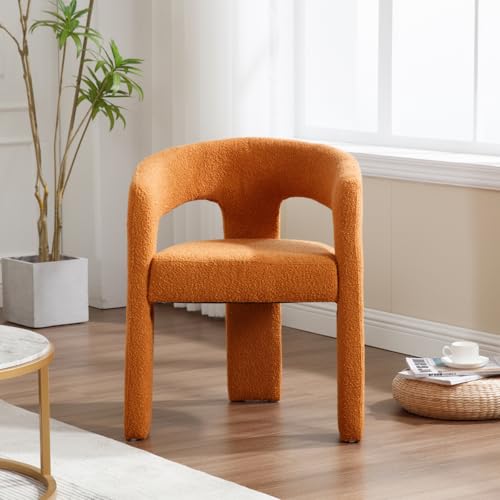 HNY Modern Sherpa Barrel Single Dining Chair, Orange | Upholstered Accent Armchair With 18.5" Wide Seat No Assembly Required For Living Room Bedroom Vanity Small Spaces - color: Orange Sherpa