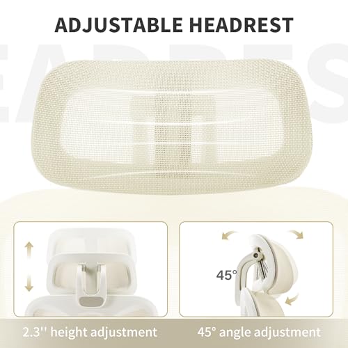 Ergonomic Office Chair with Footrest, 90-135° Reclining High Back Desk Chair with Lumbar Support, 2D Headrest, 2D Armrests, Computer Chair for Long Hours, Cream - color: Beige