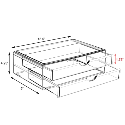 Sorbus Large Stackable Acrylic Drawers - 2 Clear Storage Drawers for Organizing Make up, Nail Polish, Hair Accessories, and Beauty Supplies - Makeup Organizer for Vanity, Bathroom Organizer Countertop