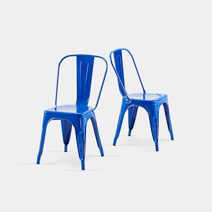 AC Pacific 18 Inch Seat Height Industrial Metal Dining Chairs, Stackable Kitchen or Bar Seat, Durable Modern Design, Versatile Accent Furniture, Set of 2, Blue - color: Blue, size: Set of 2