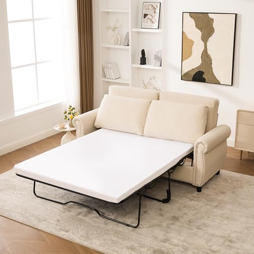 Queen Pull Out Couch Sofa Bed, 74' Large Convertible Sleeper Sofa, 2 Seater Loveseat Sofa-Bed with Queen Size Mattress for Living Room Small Spaces Apartment Studio, Beige - color: Beige, size: Convertible Sleeper Sofa Bed-2 seat