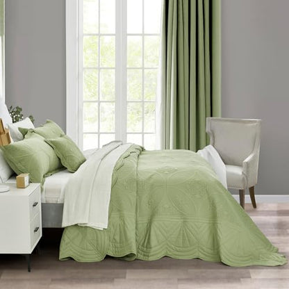 DaisyHuang Bedspread - Full Size Bedding Cover - Modern & Contemporary Coverlet Set, Real Stitching, Reversible, Lightweight, 5 Piece, Sage Green - color: Sage Green, size: Full(96"x110")
