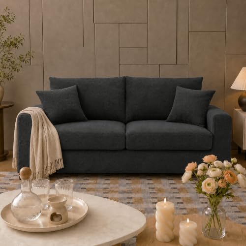 69'' Loveseat Sofa,Modern Fabric 2-Seater Sofa with 2 Pillows(Dark Grey) | Small Couches for Living Room, Office,Apartment, Small Spaces,21 in Deep Seat - color: Dark Grey