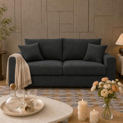 69'' Loveseat Sofa,Modern Fabric 2-Seater Sofa with 2 Pillows(Dark Grey) | Small Couches for Living Room, Office,Apartment, Small Spaces,21 in Deep Seat - color: Dark Grey