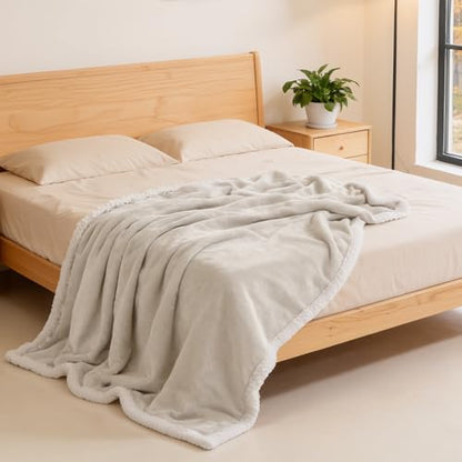 BEAUTEX Sherpa Fleece Twin Blankets Soft Fluffy Flannel Plush Cozy | Fuzzy Dusty Blue Cuddle Blanket for Couch, Bed, Sofa, Adults (60" x 80", Dusty Blue) - color: Beige, size: Twin-60"x80"