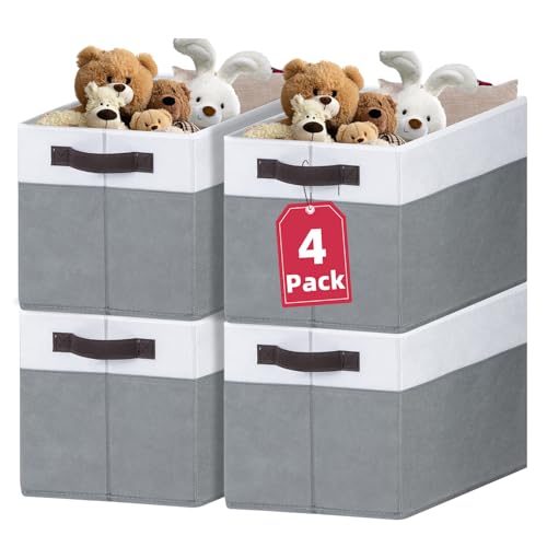 Extra Large Storage Bins 4 Pack - 16x12in Closet Organizers and Storage Baskets for Organizing Clothes Toy Blanket - Fabric Storage Cubes Containers for Shelves - All Room Organization - color: White with Grey, size: 4pcs - Rectangular 16"x12"