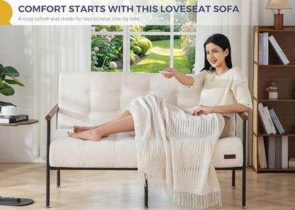 MAXYOYO Loveseat Sofa Chair, Love Seat, Sturdy Metal Frame, Wood Armrests | Button-Tufted Upholstery, Cozy Two-Person Seating for Modern Small Couches in Living Rooms, Bedrooms or Offices, Beige - color: Beige