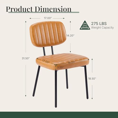 Dining Chairs Set of 2, PU Leather Upholstered Kitchen Chairs | Metal Legs, Mid Century Shell Style Backrest for Dining Living Room, Brown - color: Brown, size: Set of 2