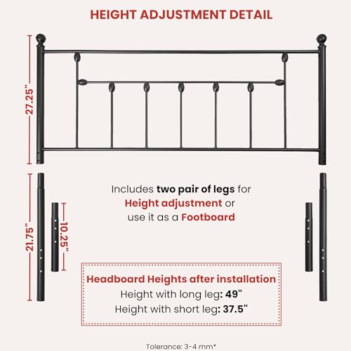 Victorian Metal Headboards, Adjustable Height Iron Frame, Rustic Farmhouse Style, Elegant and Durable Design, Easy Assembly, Universal Fit for Kids & Adults, Queen Size, Black Finish - size: Queen, style: Victorian