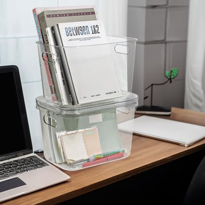 ZEXALOR 4PCS Clear Plastic Storage Bins with Lid, Stackable Pantry Cabinet Organizers and Storage, Lidded Storage Container Boxes for Organizing Kitchen,Closet,Dresser,Bathroom (4 Pack - 10.2×7×5.9“)