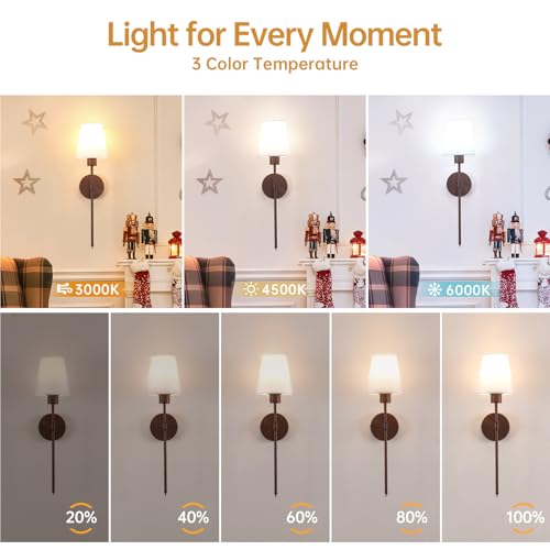 Shenmoyl Battery Operated Wall Sconces Set of 2, Iron Frame with Walnut Tone Paint, 6000 mAh Rechargeable Bulb Dimmable Wall Lamp for Living Room Bedroom - color: Walnut Finish