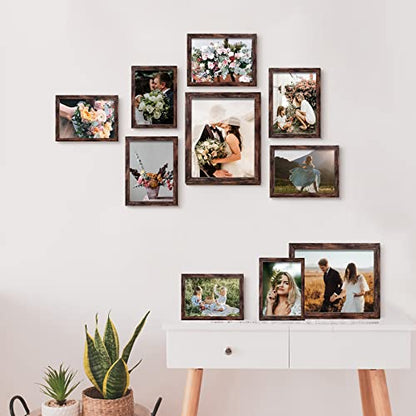 LUCKYLIFE Picture Frame Set 10-Pack, Gallery Wall Frame Collage with 8x10 5x7 4x6 Frames in Brown Finishes - color: Brown