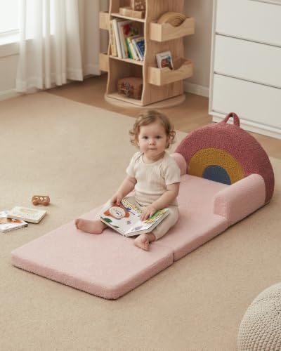Blissful Diary Kids Couch, 2-in-1 Soft Kids Sofa, Kids Sofa Chair, Comfy Kids Furniture for Playroom, Reading & Play, Rainbow Blush - color: Rainbow Blush