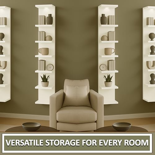 Wall shelf unit, 11 3/4x74 3/4,Use fixing devices suitable for the walls in your home. (White with LED Light) - color: White With Led Light