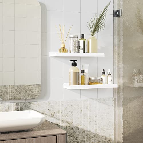 Love-KANKEI 17" White Floating Wall Shelves with Lip,Solid Wood,Set of 2 | Protective Ledge,Easy to Install,For Bedroom Living Room Bathroom Kitchen Office,Nursery Display,18 Lbs/shelf,Wall Decor - color: White, size: 17 inch