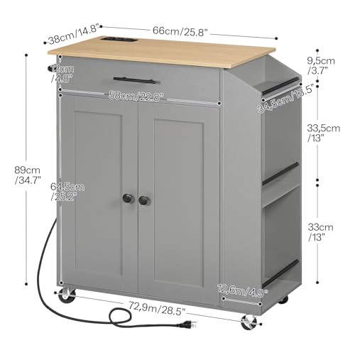 HOOBRO Kitchen Island with Power Outlet, Storage Island with Spice Rack and Drawer, Rolling Kitchen Cart on Wheels, for Home, Dining Room, Natural and Gray GN82UZD01 - color: Natural + Gray