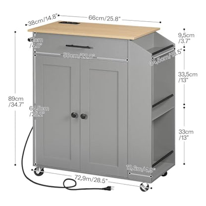 HOOBRO Kitchen Island with Power Outlet, Storage Island with Spice Rack and Drawer, Rolling Kitchen Cart on Wheels, for Home, Dining Room, Natural and Gray GN82UZD01 - color: Natural + Gray