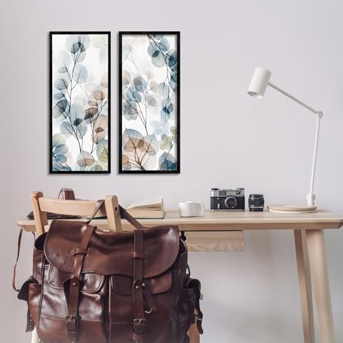 'Elegant Abstract Botanical Plant Leaves'| 2pc Framed Giclee Art Set 2 | Stupell Industries | Black, 10 x 24 Inches, Easy to Hang and Sturdy, Made in USA, by Albert Koetsier