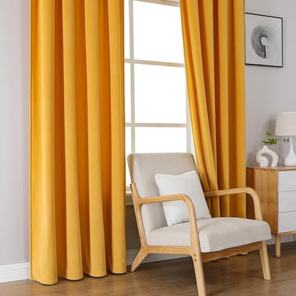 Joydeco Yellow Velvet Curtains 63 inch Length 2 Panels, Luxury Blackout Rod Pocket Thermal Insulated Window Curtains, Super Soft Room Darkening Drapes for Living Dining Room Bedroom,W52 x L63 inches - color: Rod Pocket | Golden Yellow, size: 52"W x 63"L (