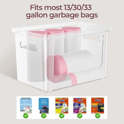 Delamu 2 Pack (XL+S) Trash Bag Dispenser, Stackable Garbage Bag Holder | Clear Acrylic Organizer Bins for Under Sink Organization, Pantry Storage, Cabinet, Kitchen, Laundry, Bathroom - size: XL+S-2 Pack